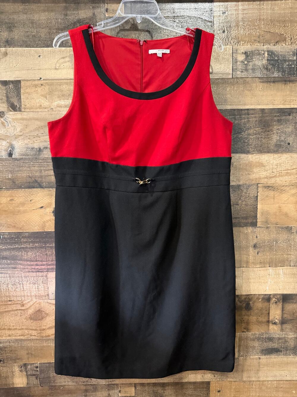 Studio One New York Womens 18W Dress - Red/Black Colorblock Sleeveless Sheath